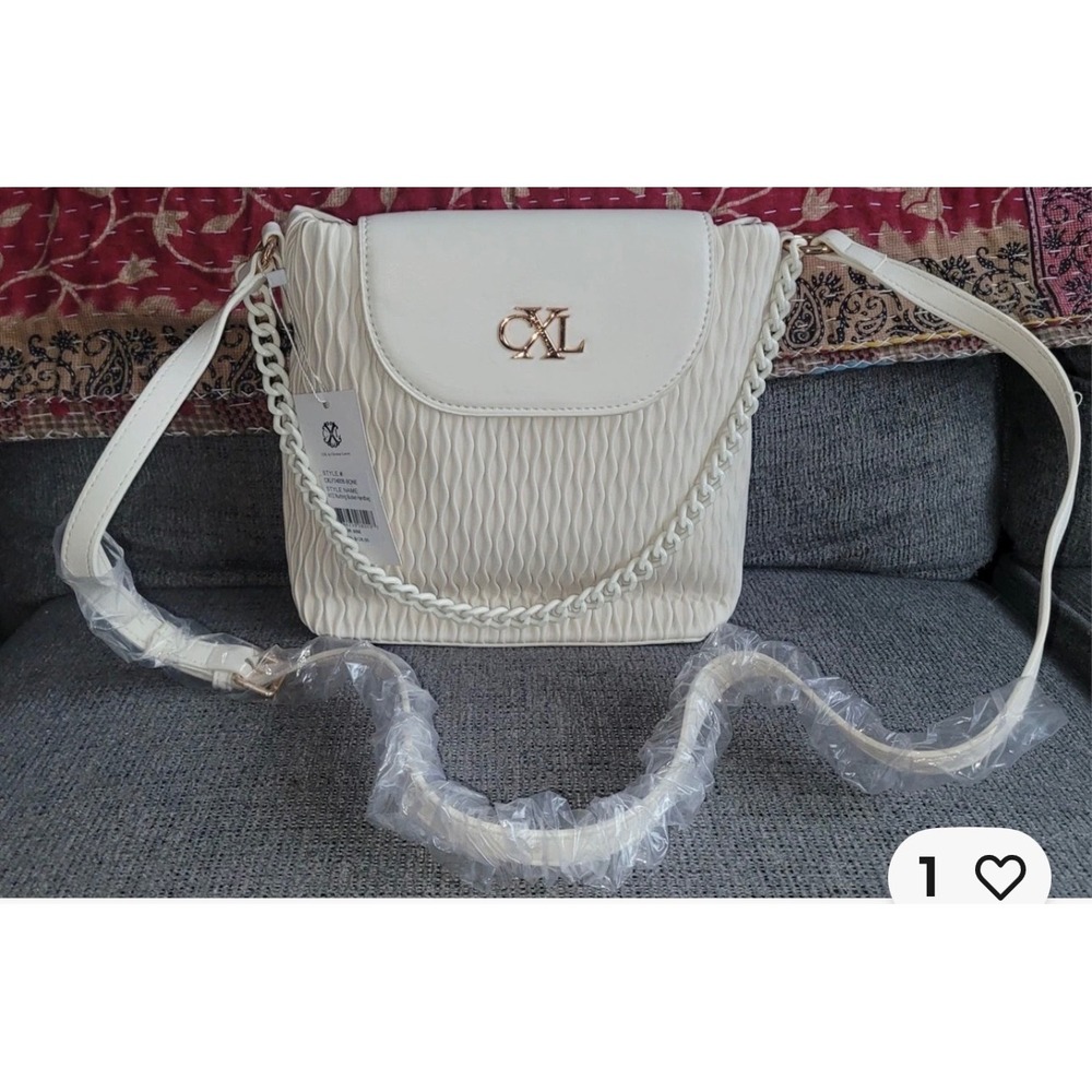 CXL by Christian Lacroix Bone White Smocked Crossbody Bag Gold Hardware NEW